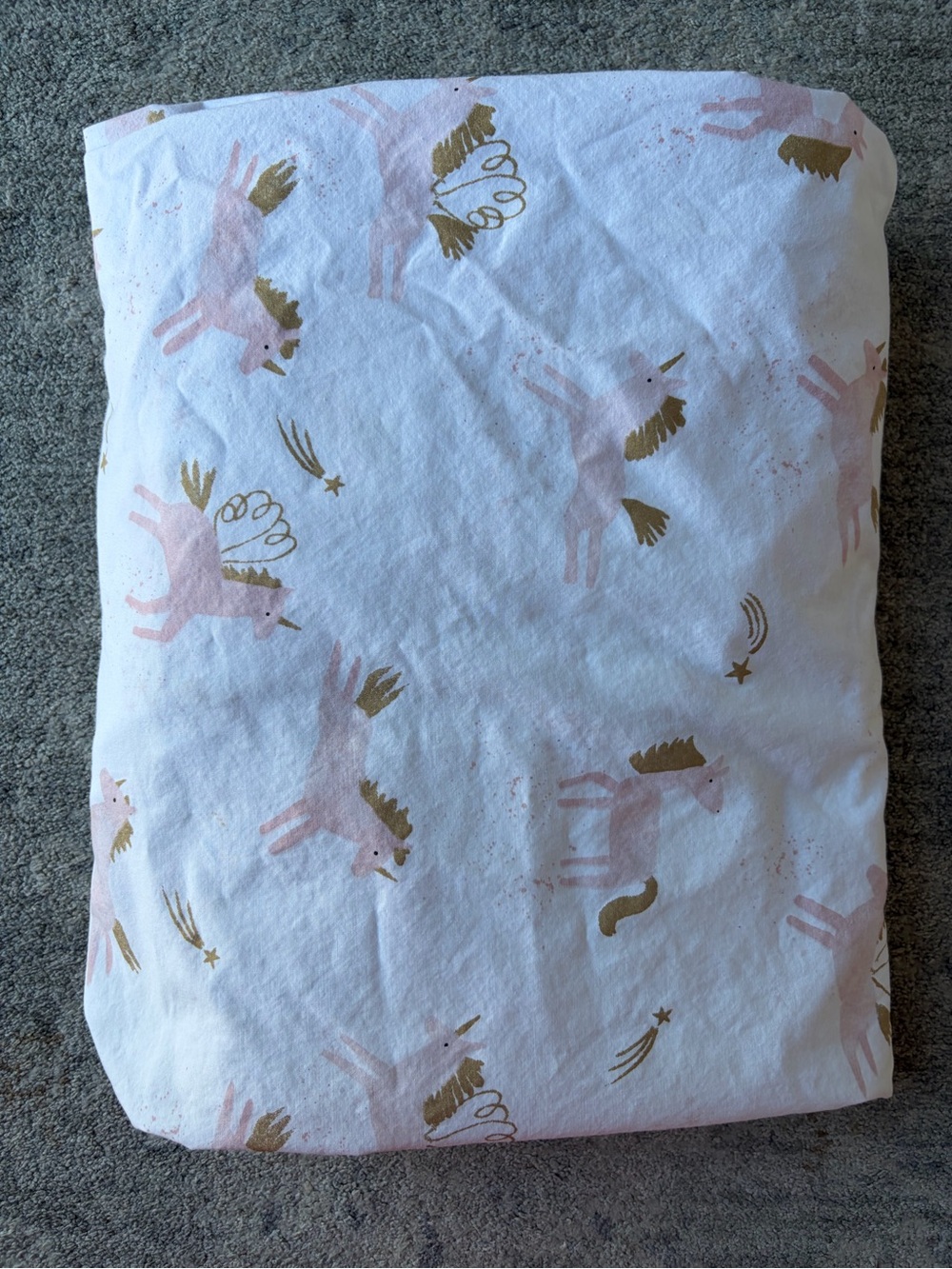 Pottery Barn Kids Fitted Crib Sheet Pink Gold White Unicorn 100% organic Cotton